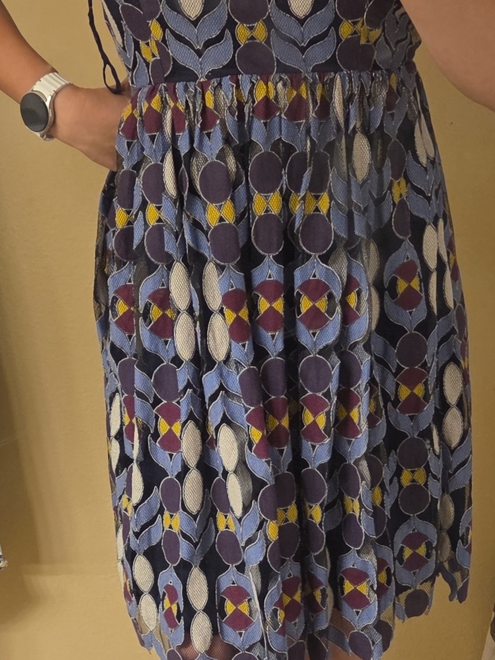 Anthropologie (Maeve) Navy Blue Multicolor Geometric Midi Dress